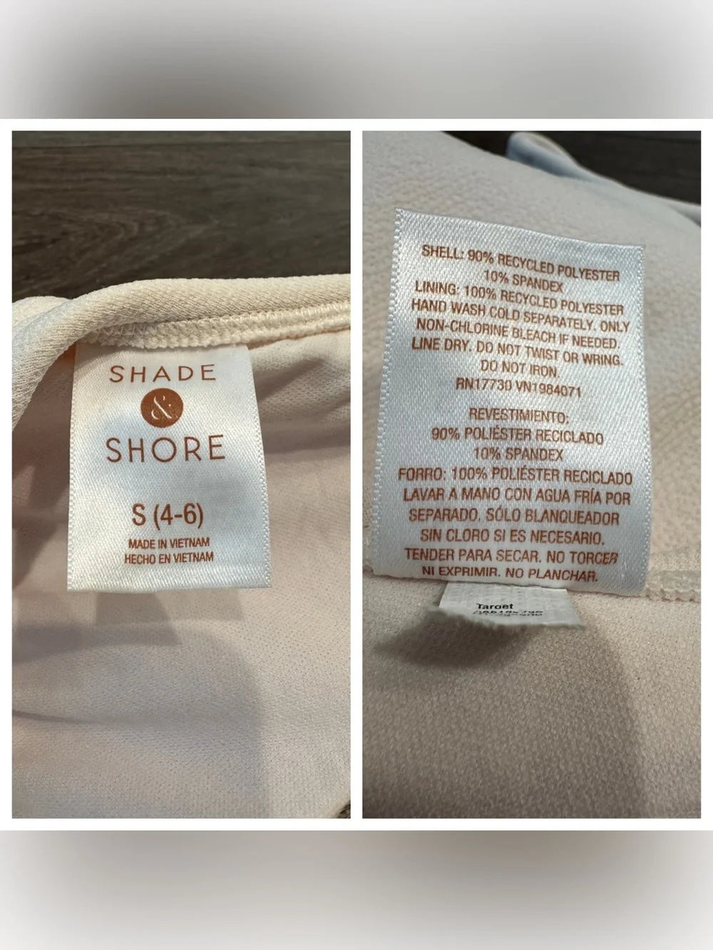 Shade & Shore Cream Crepe Belted V-Neck One Piece Swimsuit Size S (4-6)